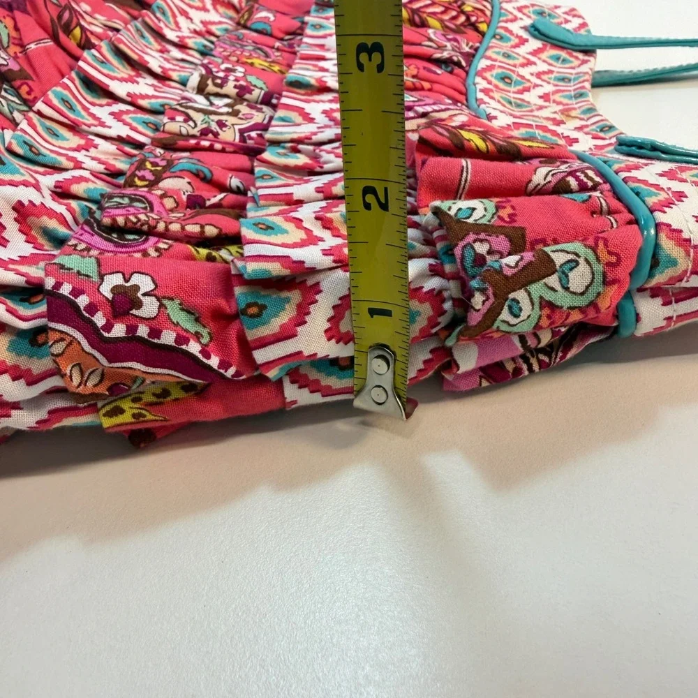 Vera Bradley Ruffle Cha Cha Purse Tote Bag Call Me Coral Fabric Teal Handle